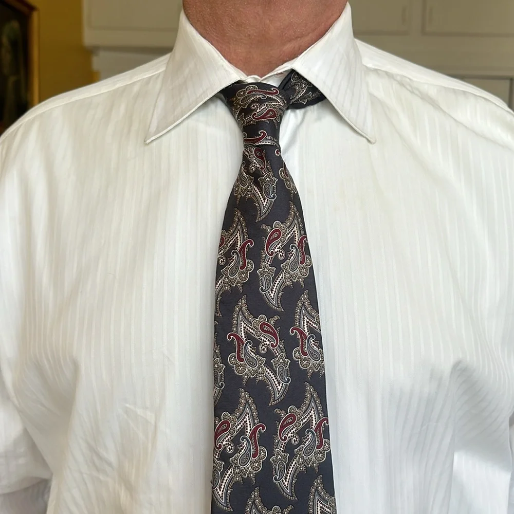 Christian Dior Vintage Gray Paisley Print 100% Silk Neck Tie